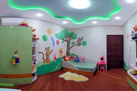 Натяжной потолок в детскую с двухуровневый
